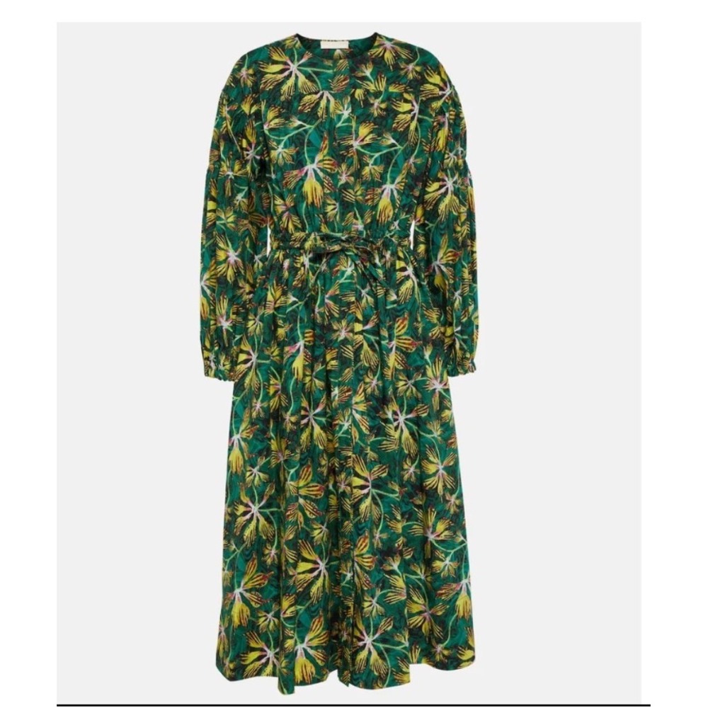 Ulla Johnson Adalie Floral Cotton Poplin Midi Dress Tigerlily Green Size 2